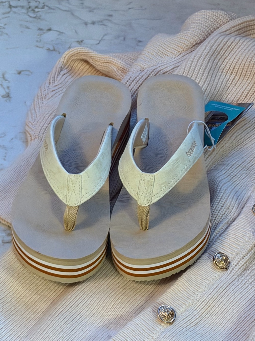 Women’s Cream Platform Thong Sandals with Layered Sole